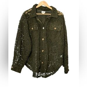 Bibi dark green oversized lace button-down shacket Size Large